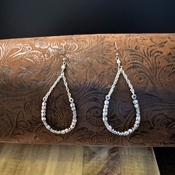 Silver Teardrop Earrings with Beads - Picture 1 of 4